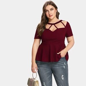 Plus Cut Out Front Perplum Burgundy Top
